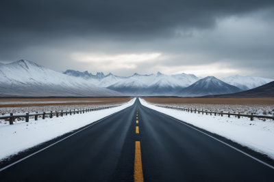 雪和山的道路风光风景图片