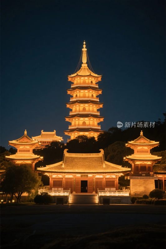 古塔古建筑夜景