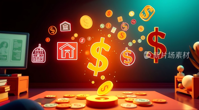 金钱风暴美元符号与金币纷飞