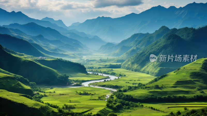 蜿蜒河流与翠绿山峦