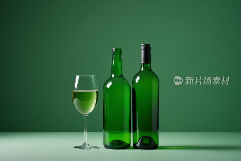 桌子上有一瓶酒和一杯酒高清图片