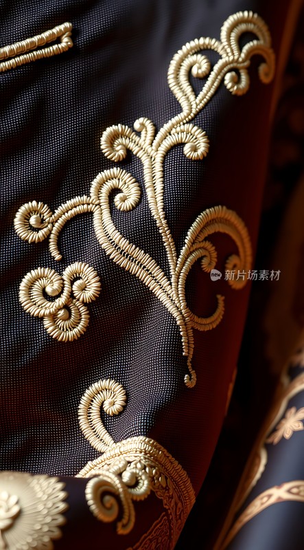 金色刺绣花纹装饰的深色布料