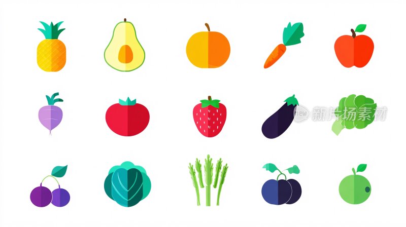 多彩扁平化蔬菜水果图标