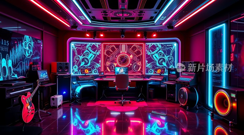 霓虹灯光下的音乐工作室