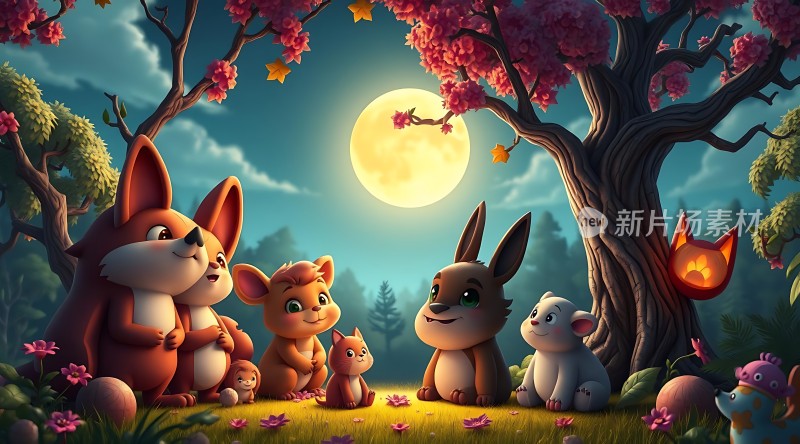 月光下的森林聚会