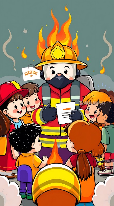 消防员与孩子们互动的场景