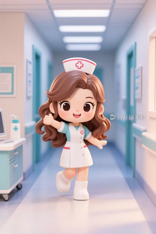 卡通护士在医院走廊