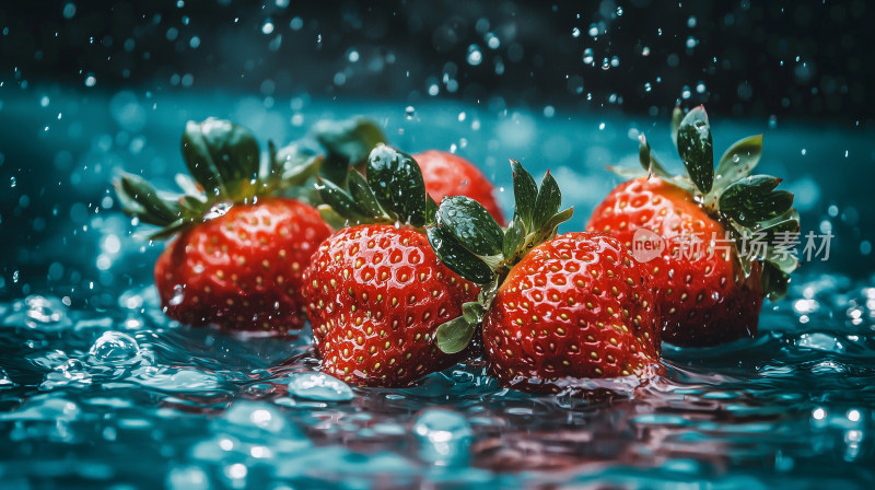 雨中草莓的清新画面电商图