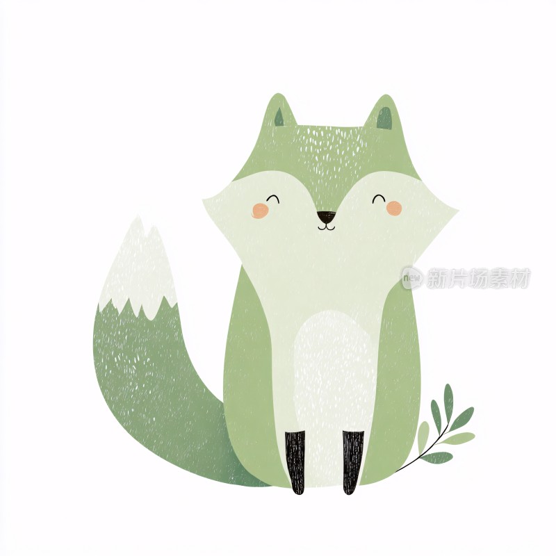 可爱的绿色卡通狐狸插画