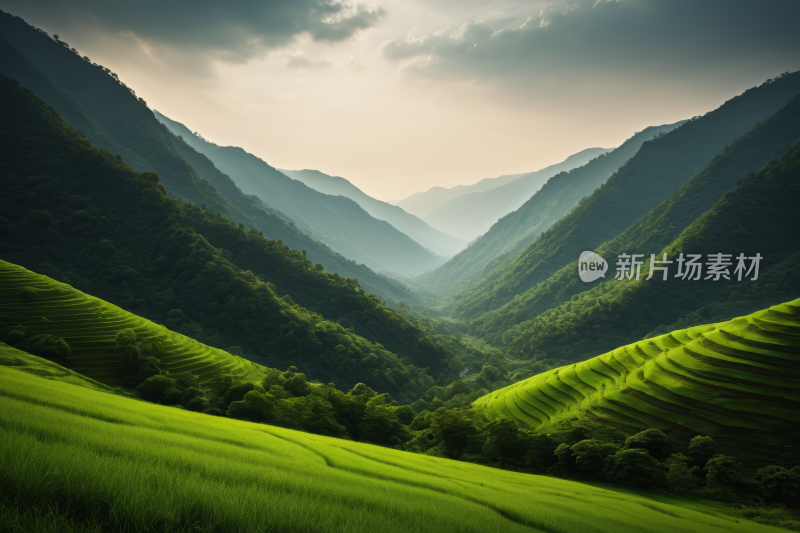 群山绿草如茵树木繁茂风光风景图片