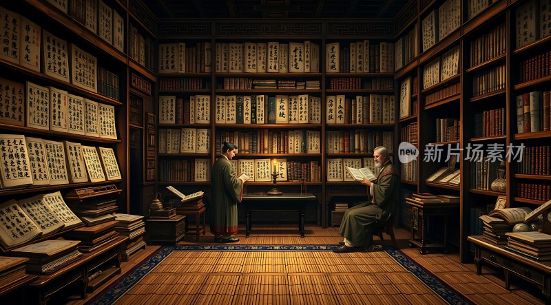 古风书房里的学者们