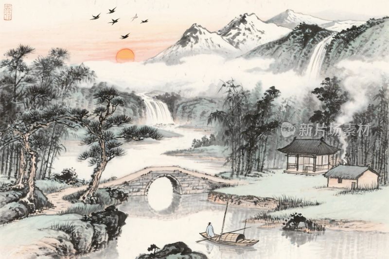 古风山水水墨画