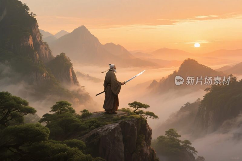 古风武士山水插画