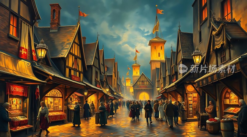 中世纪集市繁华夜市
