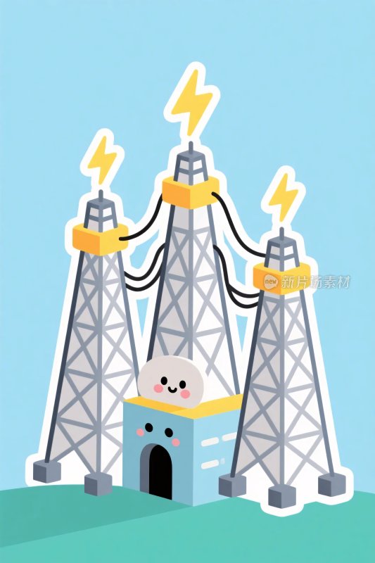 卡通风格电力塔插画