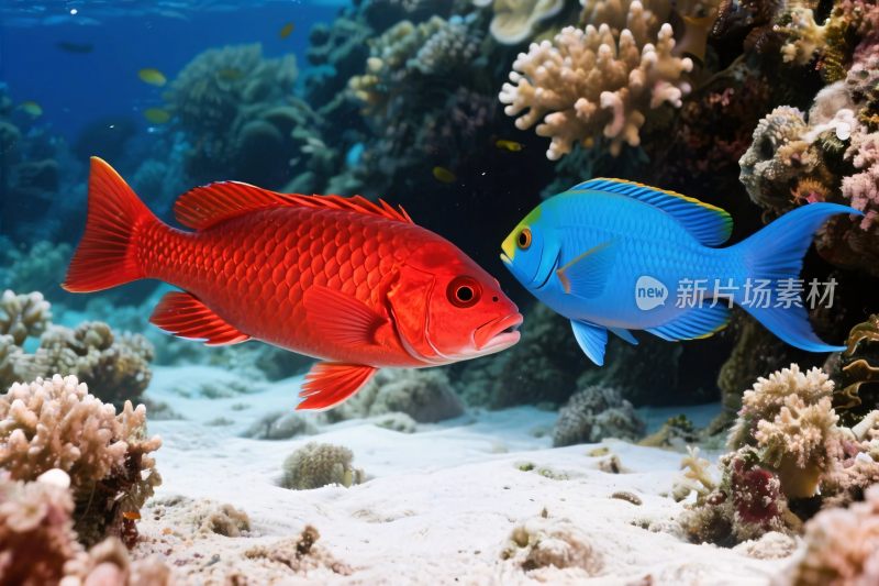 红蓝鱼与海底珊瑚