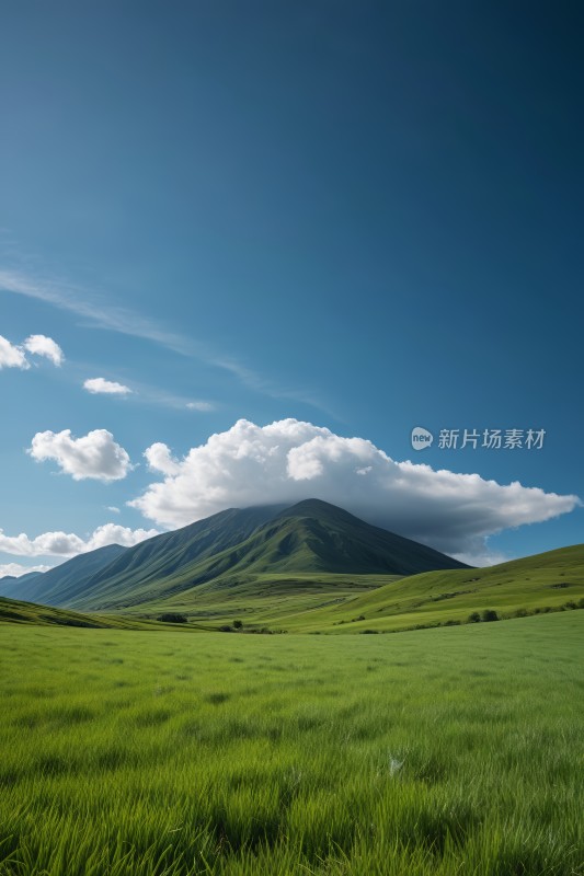 一大片草地一座高山清图片