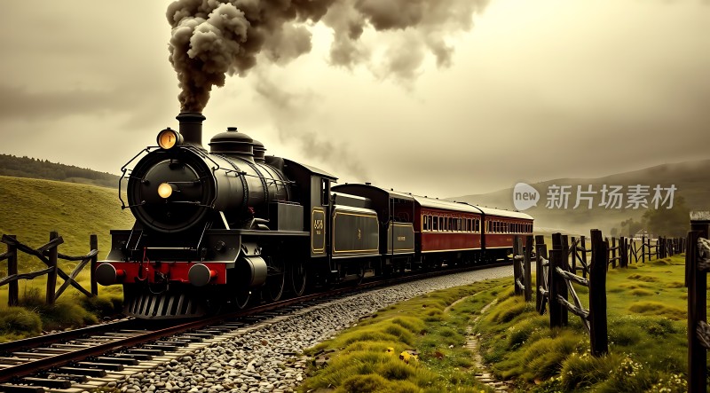 蒸汽火车穿越绿野