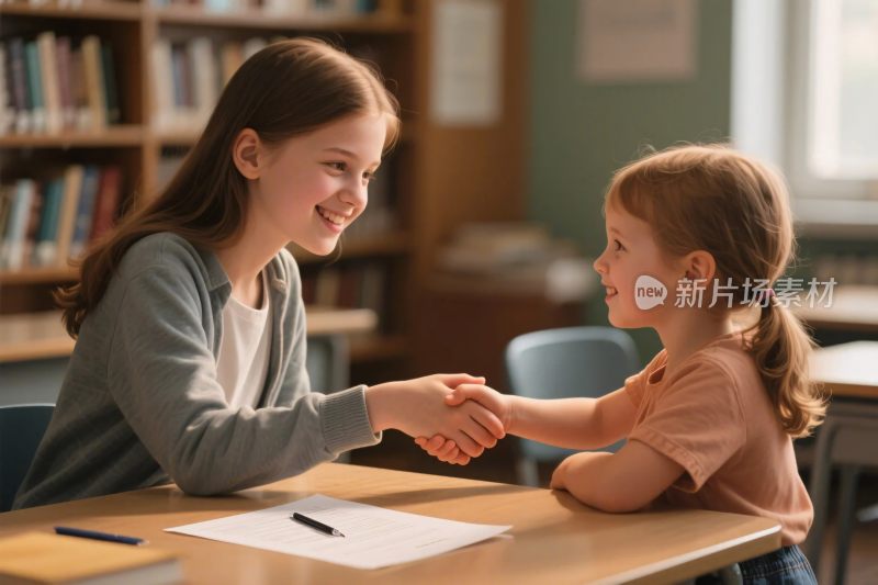 校园握手互动场景