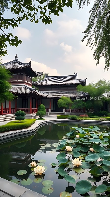 古风建筑荷塘月色