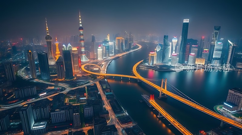 上海夜景黄浦江畔灯火辉煌