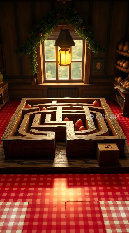 阳光下的木制迷宫游戏