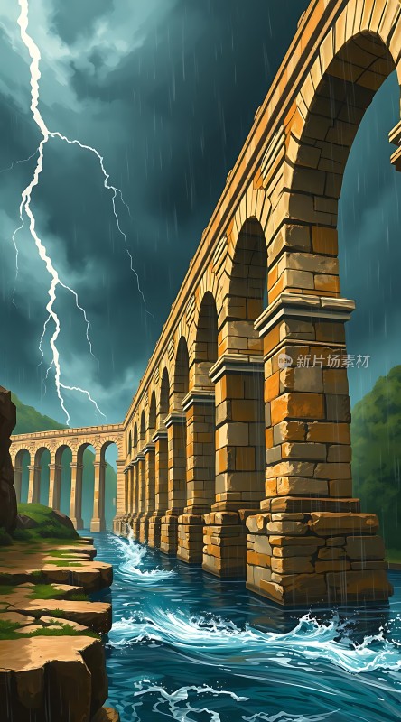 暴风雨中屹立不倒的古桥