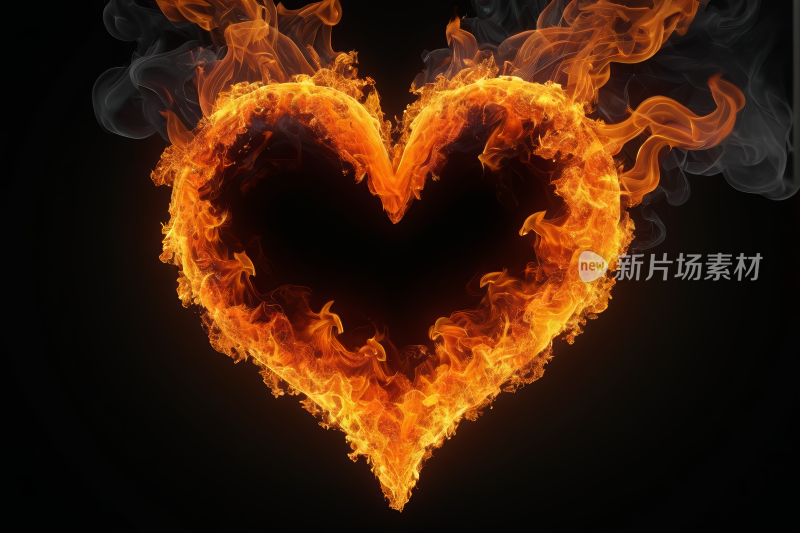 火焰在黑色背景形成爱心高清图片