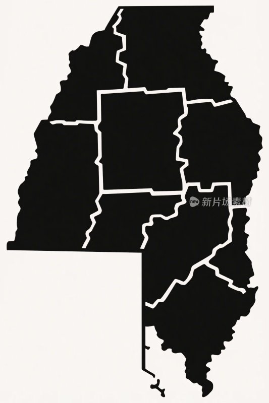 黑色区域划分地图轮廓图