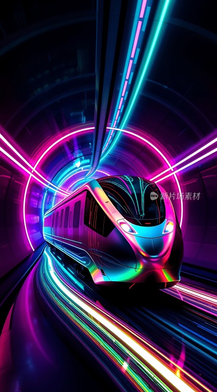霓虹隧道下的未来列车
