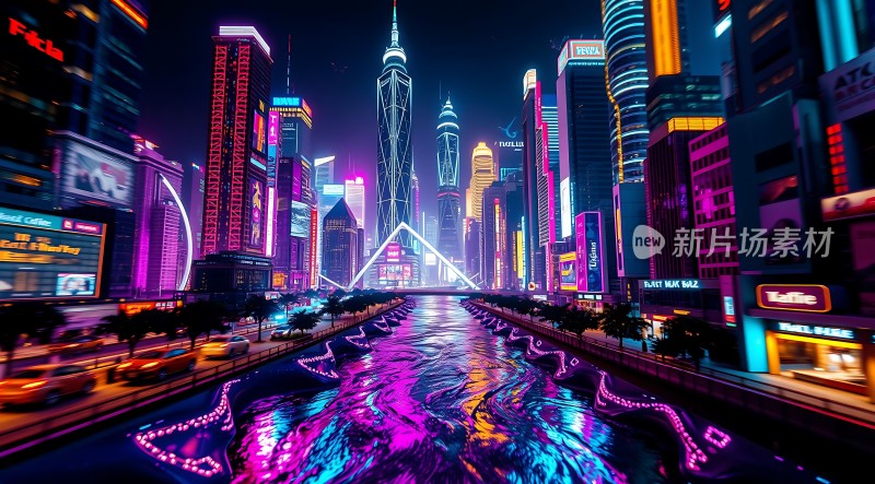 霓虹都市夜色繁华光影交错未来之城