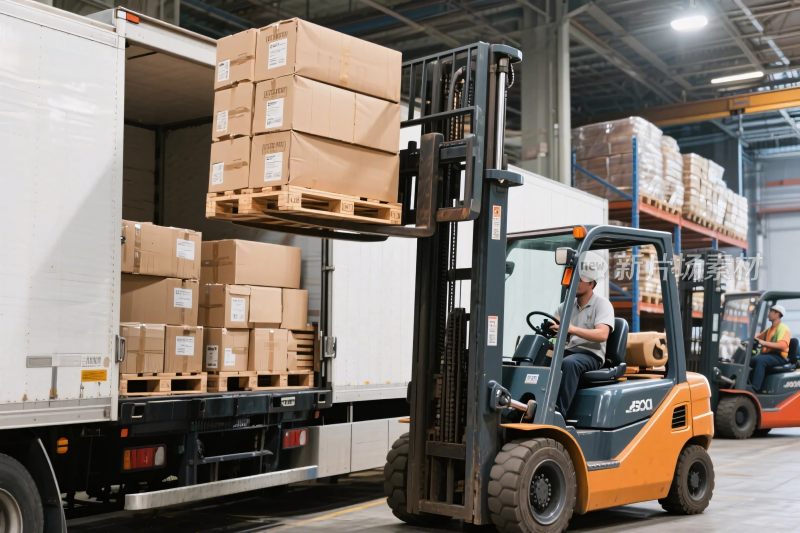 仓库叉车货物搬运场景