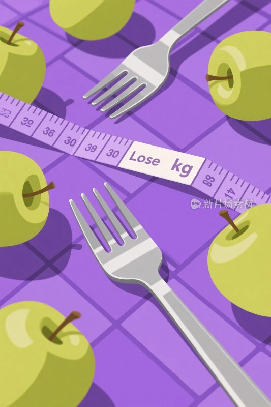 苹果与餐具的减肥主题画面