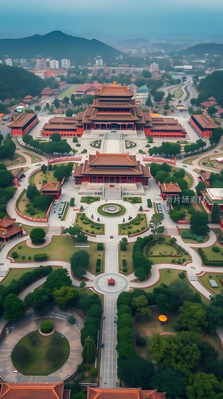 东方宫殿建筑群绿树环绕景色宜人