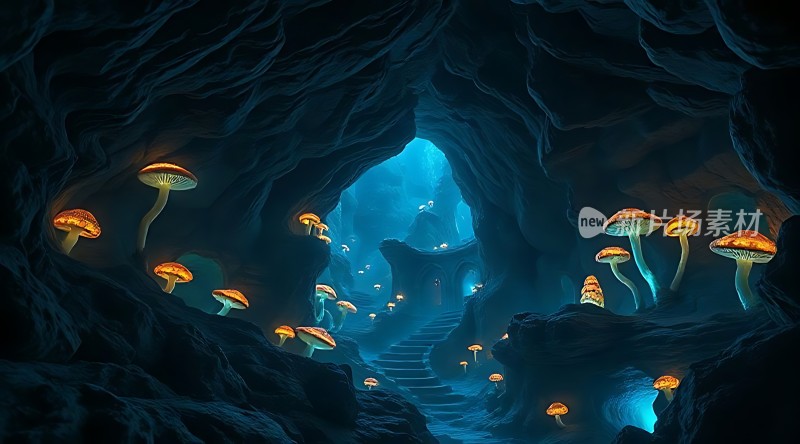 神秘洞穴中的奇幻蘑菇世界