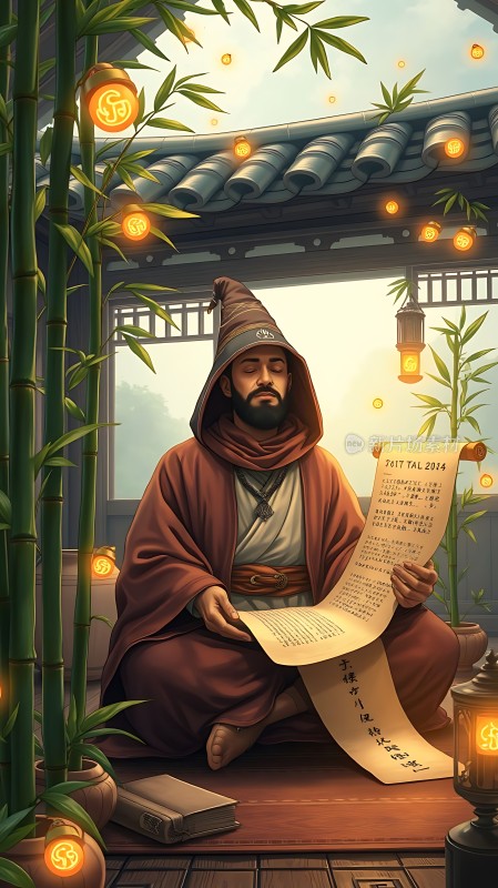 竹影下的智者沉思