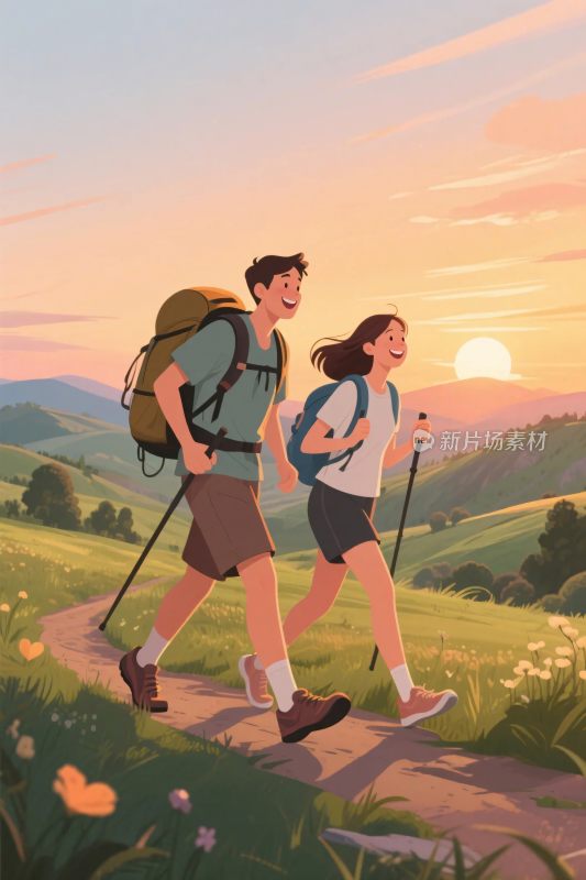 户外徒步插画场景