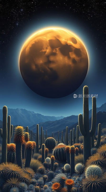 沙漠月夜下的仙人掌