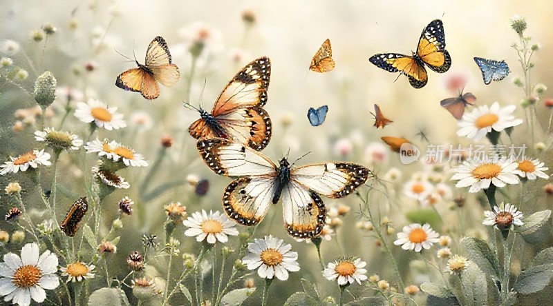 蝴蝶翩翩起舞于花丛间