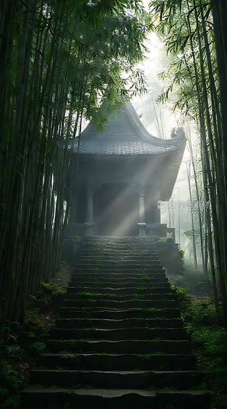 竹影斑驳古寺幽