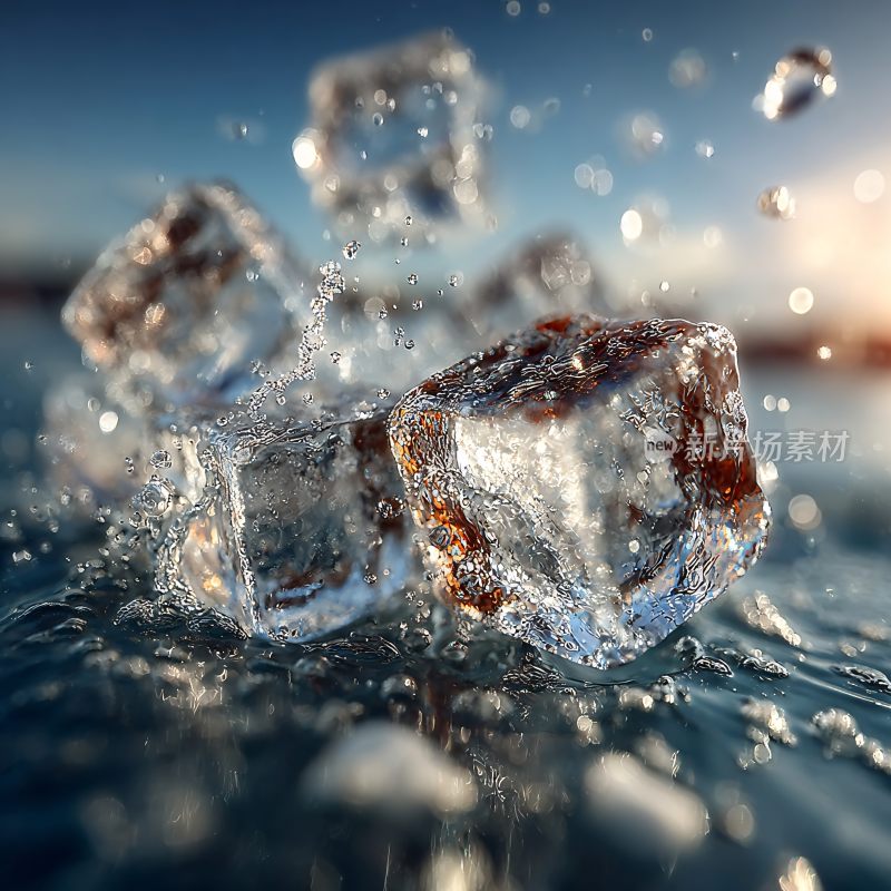 冰块入水瞬间的美妙景象