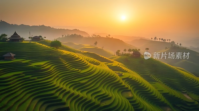 梯田晨曦阳光洒满大地
