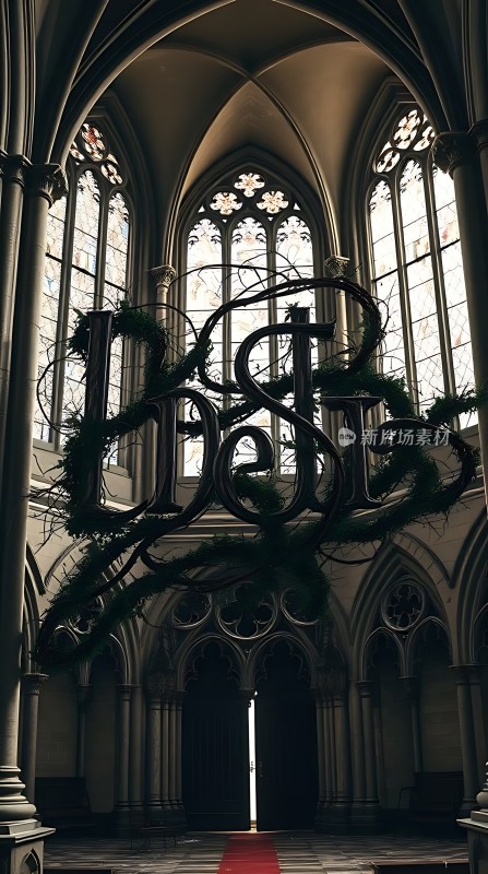 教堂内神秘藤蔓缠绕十字架