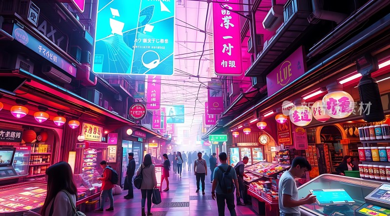 霓虹灯下的繁华夜市热闹非凡