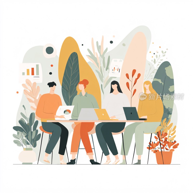 团队协作办公插画