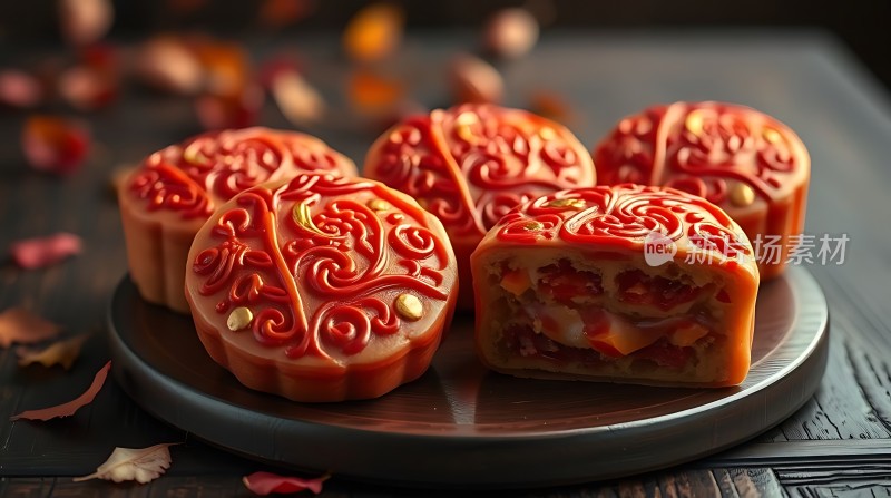 精致月饼美味诱人传统节日佳品