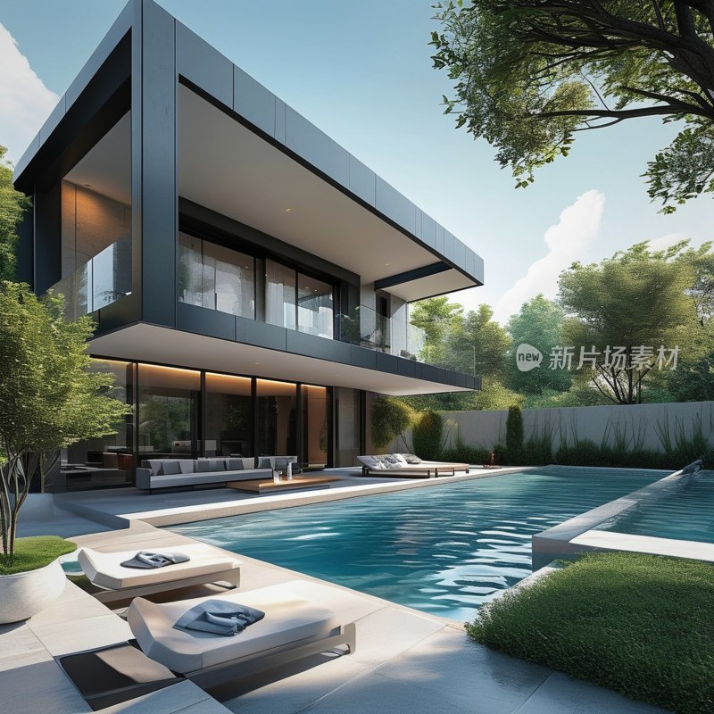 豪华别墅泳池景