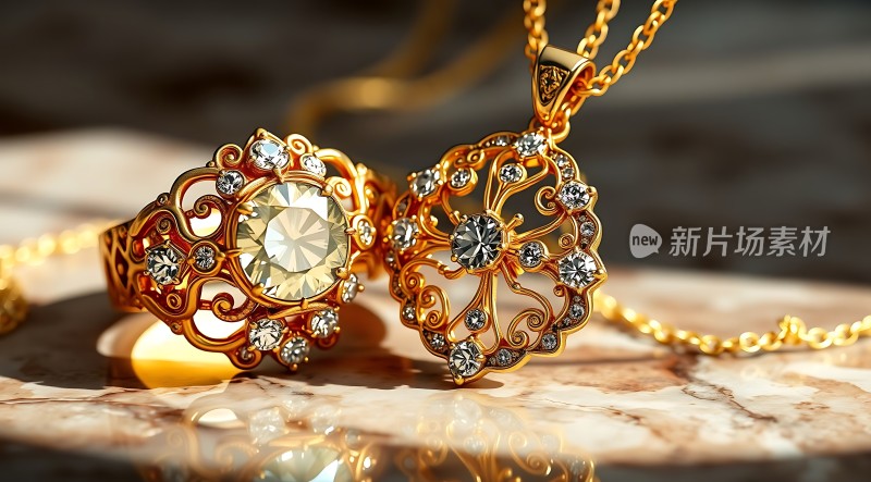 黄金钻戒项链套装