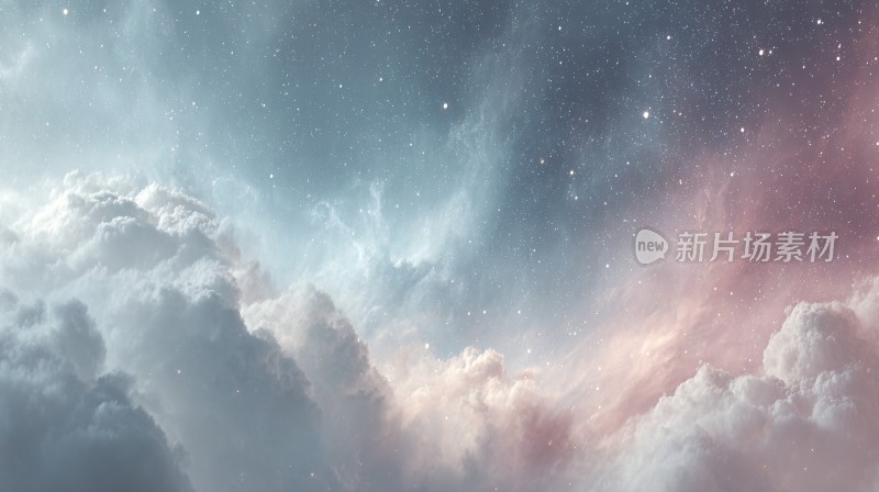 梦幻星空与云朵插画