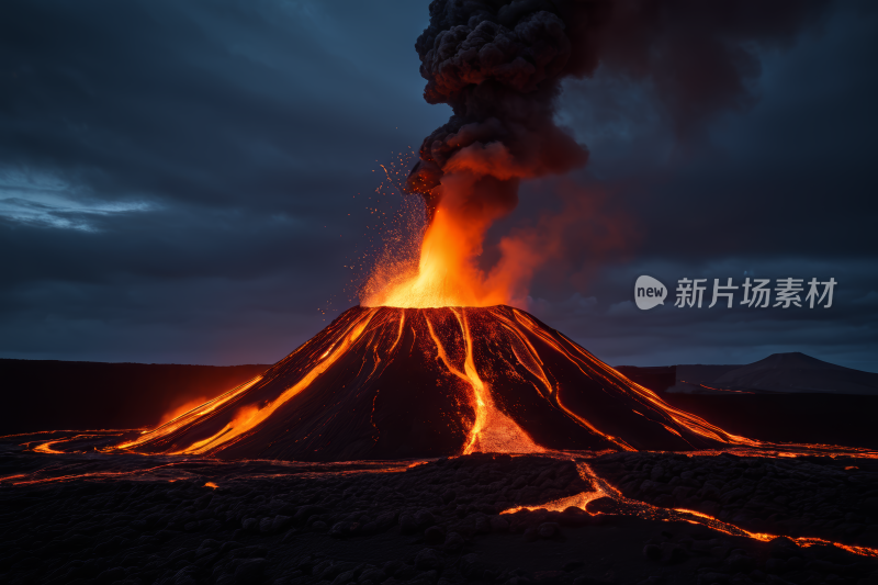 火山熔岩和熔岩倒入空气中风光风景图片